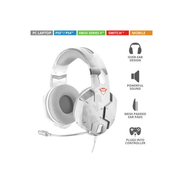 Audifonos Trust Gxt (20864) 322w Carus Gaming Headset Snow Camo,3.5mm 3 Y 4 Pins,pc, Xbox,ps5,switch