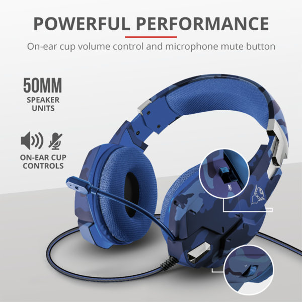 Audifonos Trust Gxt (23249) 322b Carus Gaming Headset Blue Camo,3.5mm 3 Y 4 Pins,pc, Xbox,ps5,switch