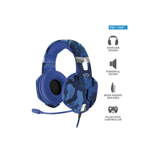 Audifonos Trust Gxt (23249) 322b Carus Gaming Headset Blue Camo,3.5mm 3 Y 4 Pins,pc, Xbox,ps5,switch