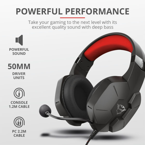 AUDIFONOS TRUST GXT (23652) 323 CARUS GAMING HEADSET BLACK, 3.5MM*2