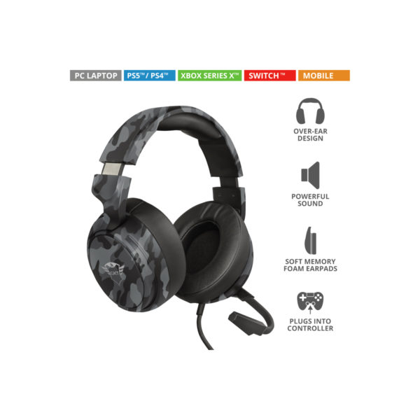 Audifonos Trust Gxt (23939) 433 Pylo Multiplatformgaming Headset Camo Black ,pc, Xbox,ps5,switch