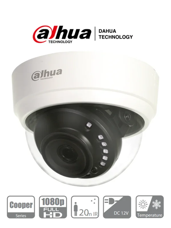 CÁMARA DOMO DAHUA (D1A2128) COOPER HDCVI 1080P, LENTE 2.8MM, INTERIOR, IR 20 MTS, CVI,TVI,CVBS,AHD