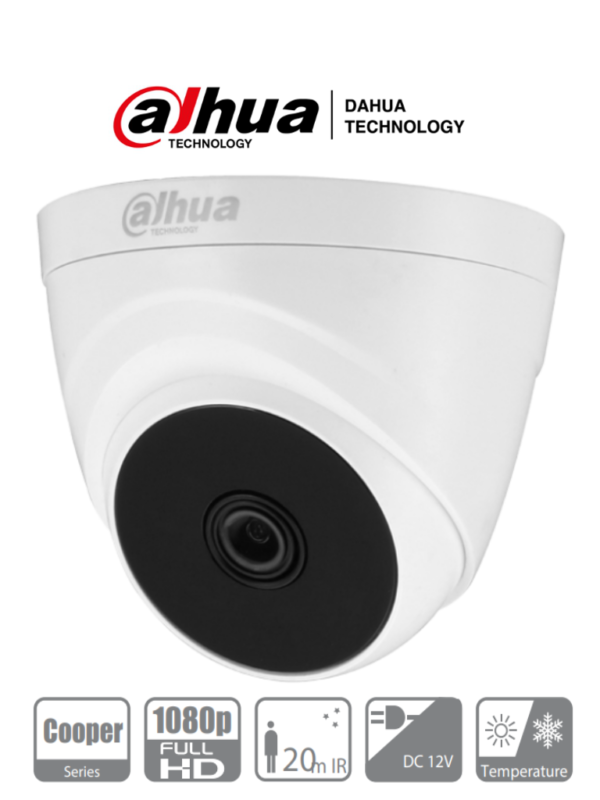 CÁMARA DOMO DAHUA (DH-HAC-T1A21N-0280B) 1080P, 103 GRADOS, IR 20M, USO INTERIOR, CVI,TVI,AHD,CBVS