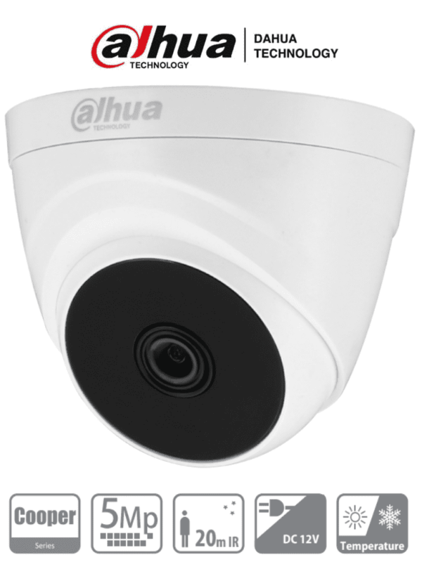 CÁMARA DOMO DAHUA (DH-HAC-T1A51N-0280B-S2) T1A51-28, 5MP, 106 GRADOS, IR 20M, INTERIOR, HDCVI,AHD,TV